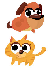 Cartoon Puppy and Kitten