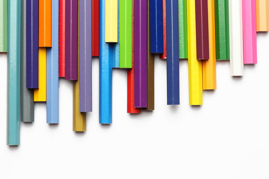 Colorful of wooden color pencils isolated on white background