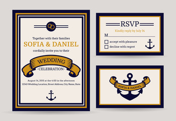 Sea wedding invitation. Vector templates.