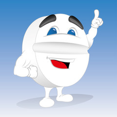 Illustration mascot tablet or pill with arm raised