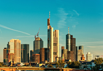 Obraz premium Summer panorama of the Frankfurt Germany, warm colors toned