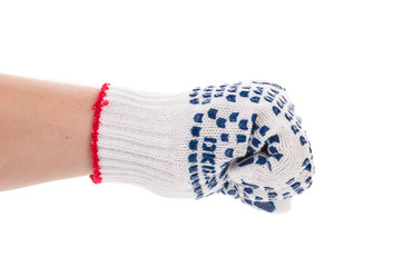 Worker hand glove clenching fist.