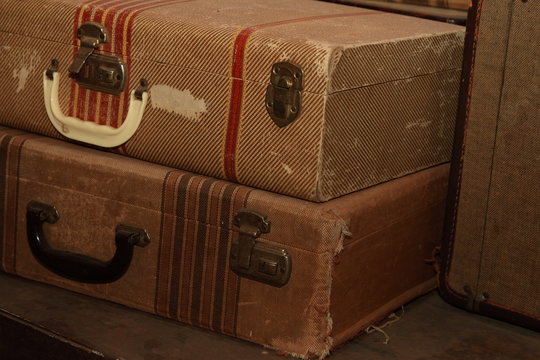 Antique Suitcases In A Pile