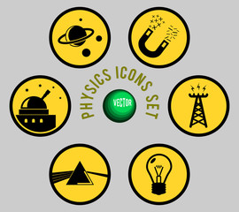 Physics icons set, yellow & grey 