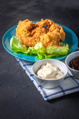 Hot breaded pieces of chicken.