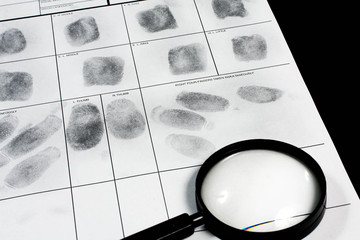 Fingerprint on police fingerprint card.