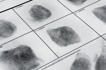Fingerprint on police fingerprint card.
