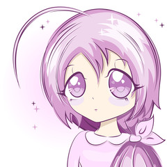 Portrait of  cute girl. Vector illustration. manga style.