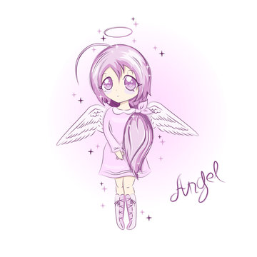Cute Angel. Vector illustration. manga style.