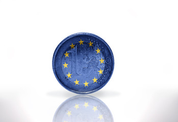 euro coin with european union flag on the white background
