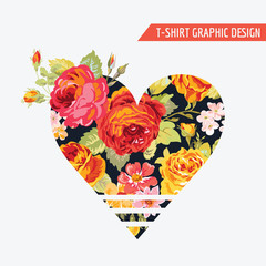 Floral Heart Graphic Design - for t-shirt, fashion, prints