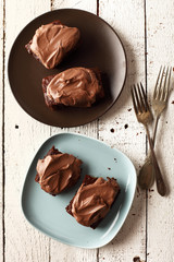 chocolate cake on a white wooden background