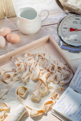 Homemade tagliatelle made of fresh ingredients