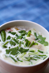 Chicken in Coconut milk Soup (Tom Kaa Kai) Authentic Thai food. 