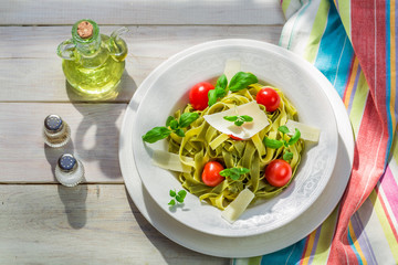 Homemade tagliatelle with parmesan