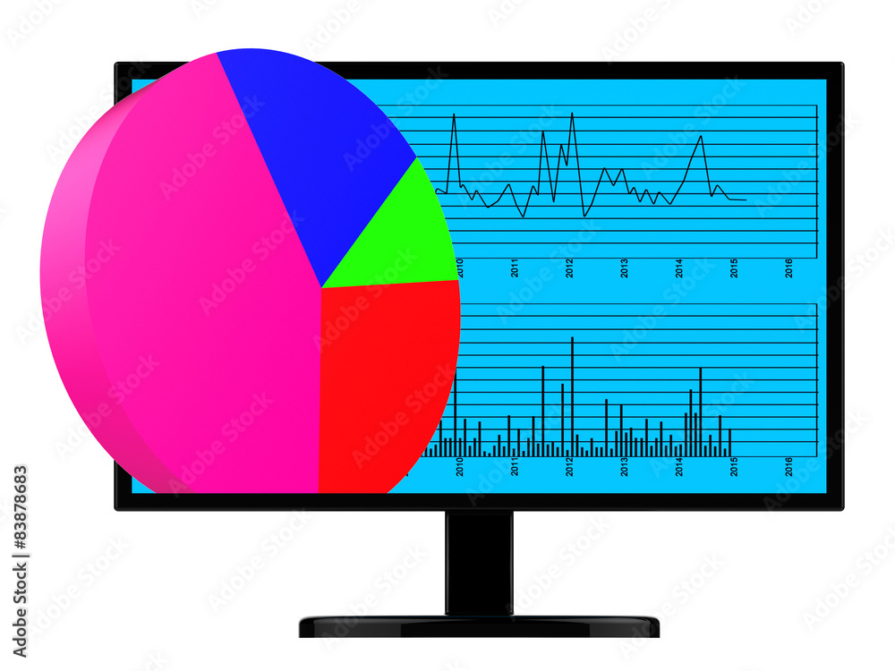 Aufkleber pie chart online indicates world wide web and analysis