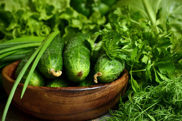 Bowl of fresh organic cucumber.