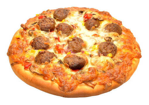 Freshly Baked Meatball Pizza