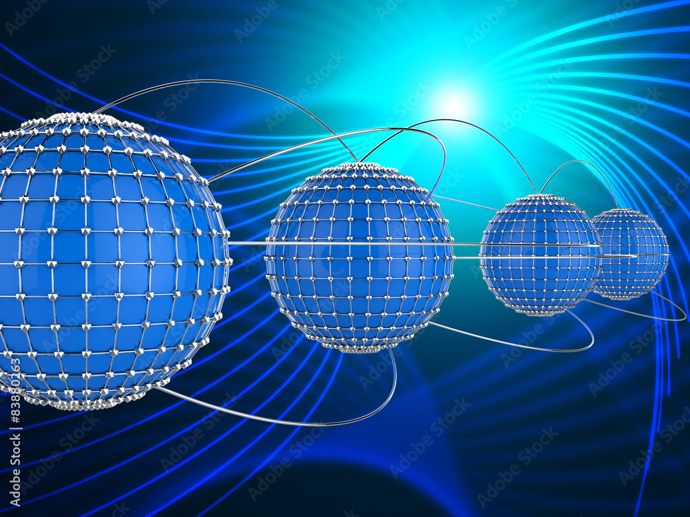 Poster interconnected network represents global communications and comm