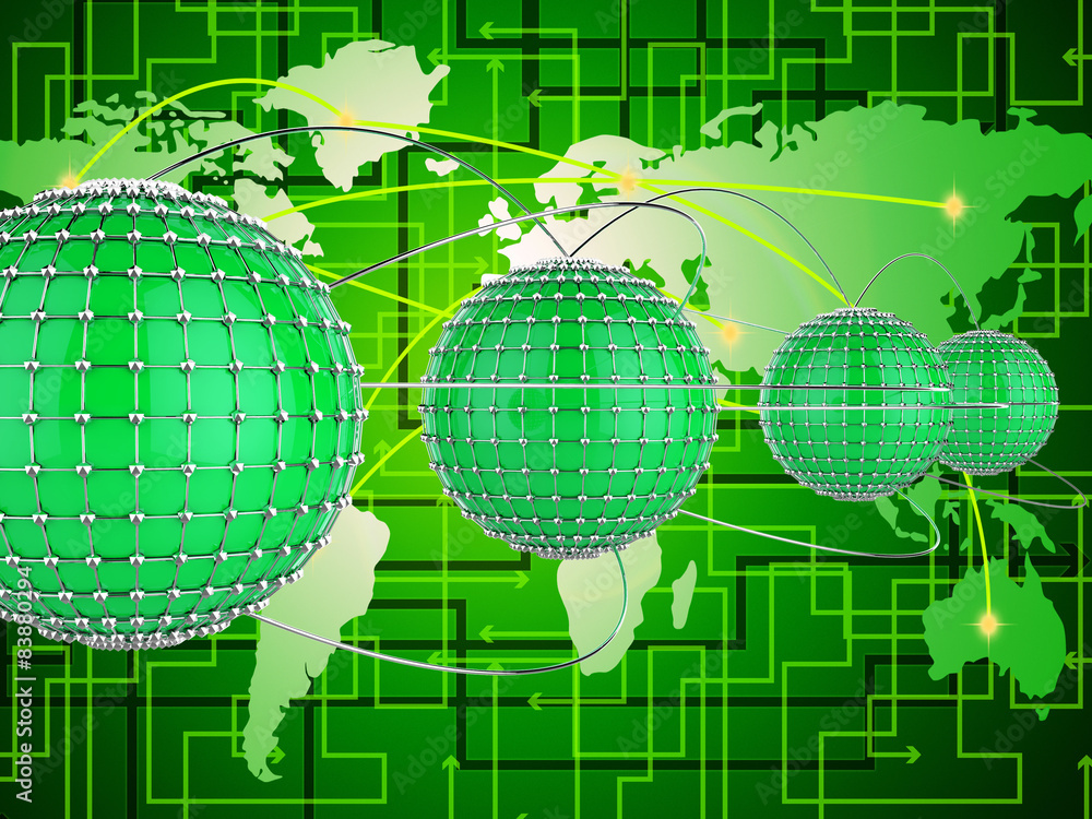 Poster interconnected network represents networks globe and world