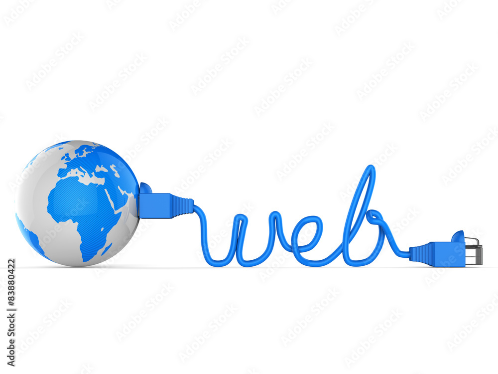 Poster worldwide web represents globe searching and net