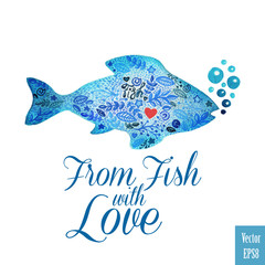 Watercololor vector patterned fish blue illustration 