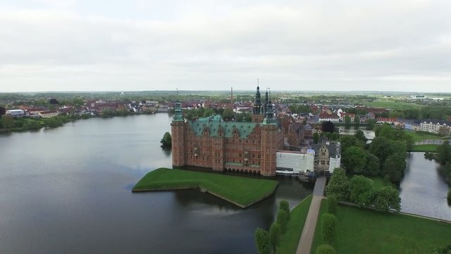 Aerial view of Frederiksborg Palace in Hilleroed, Denmark