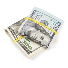 Hundred Dollar bills folded and tied