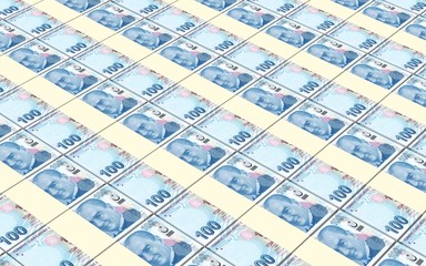Turkish lira bills stacks background.