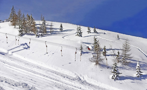 Winterlandschaft, Skifahrer, Schlepplift, Tiefschneehang