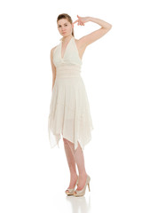 Naklejka premium Model isolated pointing to herself