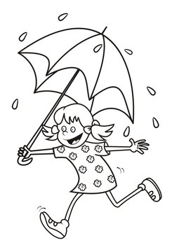 girl and umbrella, coloring