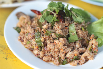 Thai Spicy minced pork salad of delicious.