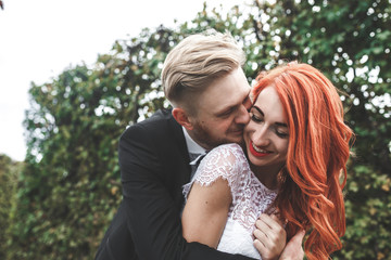 Wedding couple in a beautiful park