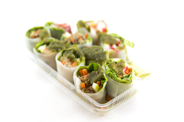Fresh Vegetable Rice Sheet Rolls for Healthy with Seafood sauce