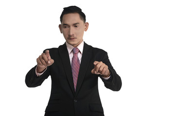Asian business man pointing something