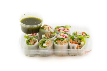 Fresh Vegetable Rice Sheet Rolls for Healthy with Seafood sauce