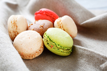 Set macaroon on a gray napkin