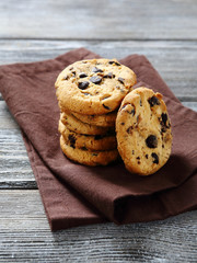 Cookies with chocolate on a napkin