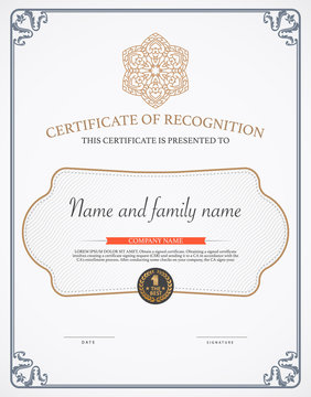 Vector illustration of gold detailed certificate.