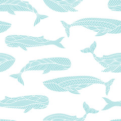 Fototapeta premium Whales seamless pattern