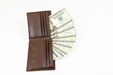 dollars money in bag on white background