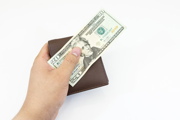 dollars money in bag on white background