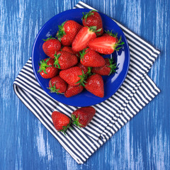 Strawberries in blue plate