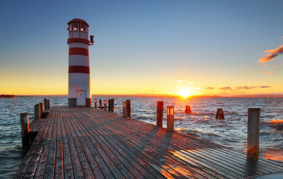 Lighthouse at Lake Neusiedl at sunset - Austria