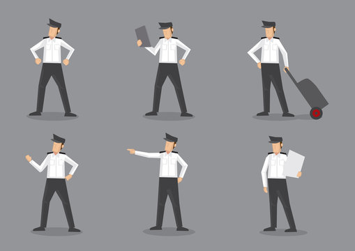 Airline Pilot in Uniform Vector Characters Illustration