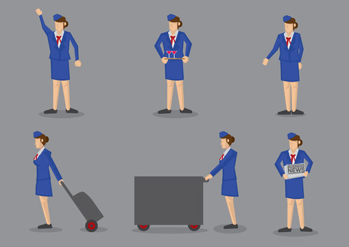 Air Stewardess Vector Icon Set