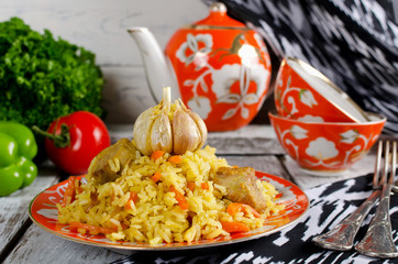 Rice pilaf with meat and vegetables