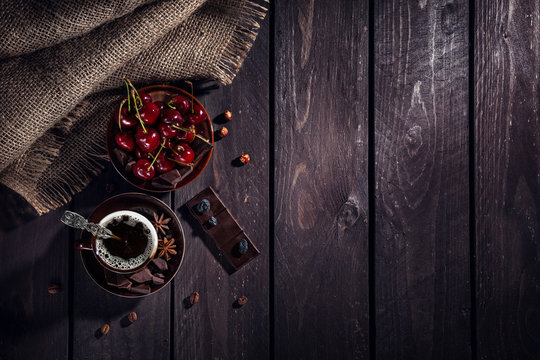 Coffee, chocolate and cherry