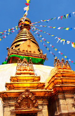 Fototapeta premium Stupa and prayer flags in Swayambhunath, Kathmandu, Nepal